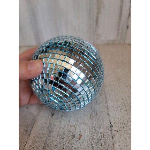 Blue Glass disco ball unique ornament Xmas dance vintage - Picture 11 of 14